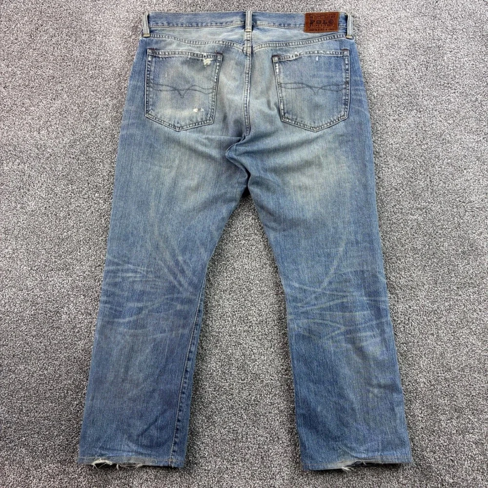 Polo Ralph Lauren Jeans Mens 36x30 Blue Cotton Distressed Straight Light Wash